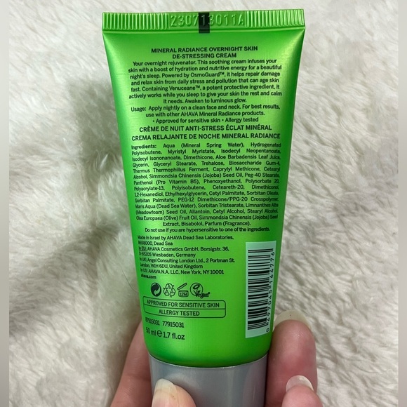 AHAVA Mineral Radiance Overnight De‑Stressing Cream Tube 50ml BRAND NEW/SEALED - Picture 5 of 5
